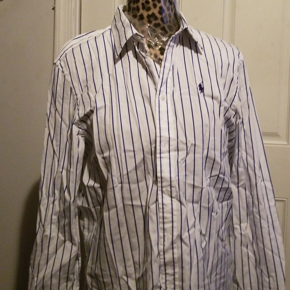 Ralph lauren blue and white striped shirt